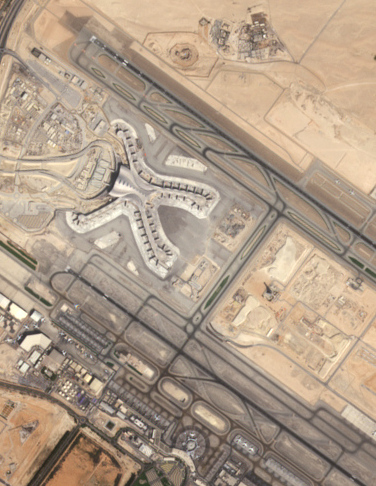 Satellite view of Zayed International Airport, Abu Dhabi