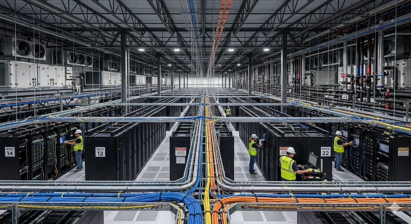 Interior of a data centre with server racks